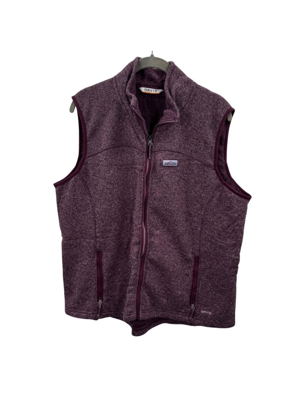 Orvis Marled Sweater Fleece Vest Womens XL Full-Zip Burgundy With Pockets